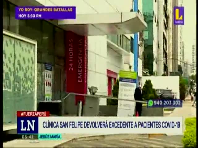 Clínica San Felipe devolverá excedente a pacientes con coronavirus 