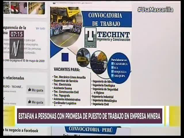 Estafan a personas con promesas de puestos de trabajo en empresa minera 