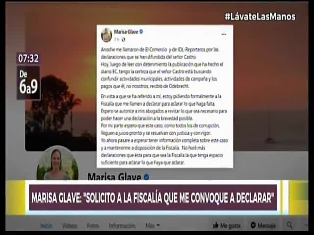 Marisa Glave: Solicito a la Fiscalía me convoque a declarar 