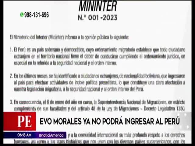 Evo Morales ya no podrá ingresar al Perú