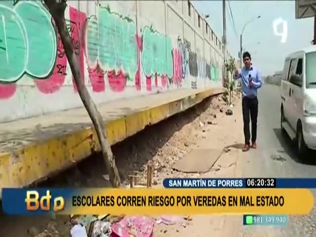 Veredas en mal estado de un colegio en SMP