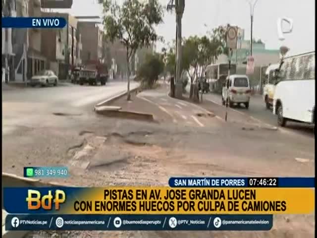 Pistas en Av. José Granda lucen con enormes huecos por culpa de camiones 