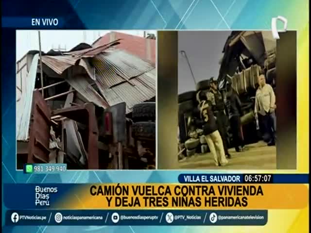 Camión vuelca contra vivienda y deja tres niñas heridas 