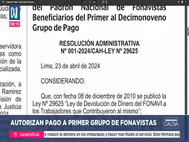 Publican primer pago íntegro a fonavistas 