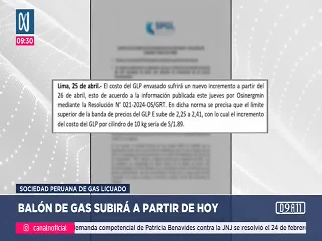 Balón de gas subirá a partir de hoy