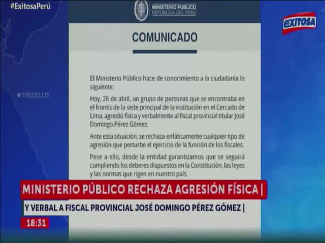 Ministerio Público rechazó agresión a Domingo Pérez 