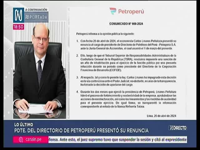 Presidente del directorio de Petroperú presenta renuncia